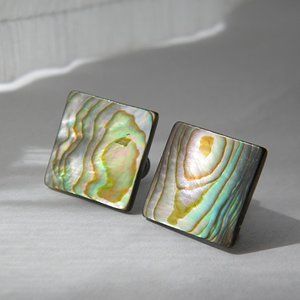 Abalone Shell Natural Square Screw Back Earrings
